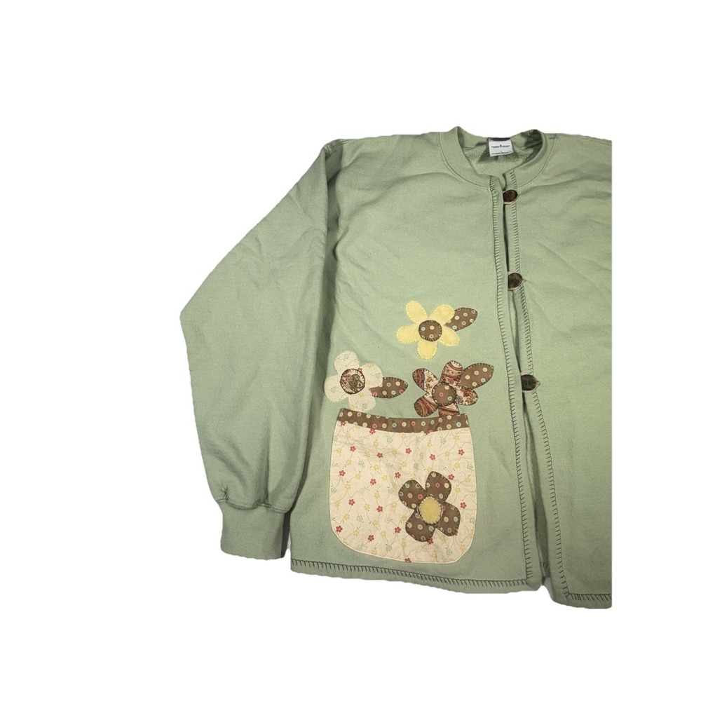 Vintage Grandma Sweater Gardening full button sun flower floral long sleeve READ - Picture 2 of 12